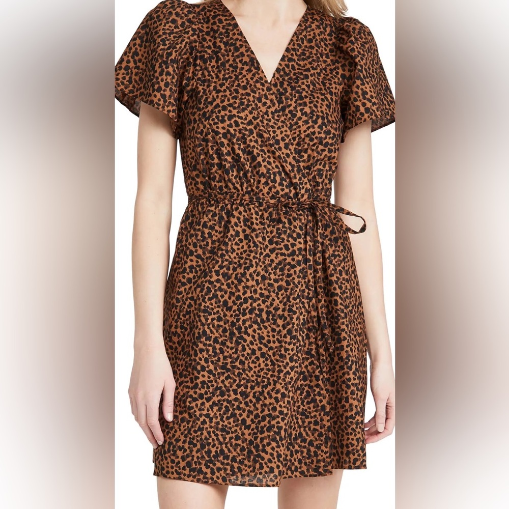Madewell Flutter-Sleeve Wrap Mini Dress in Painted Leopard in Size S